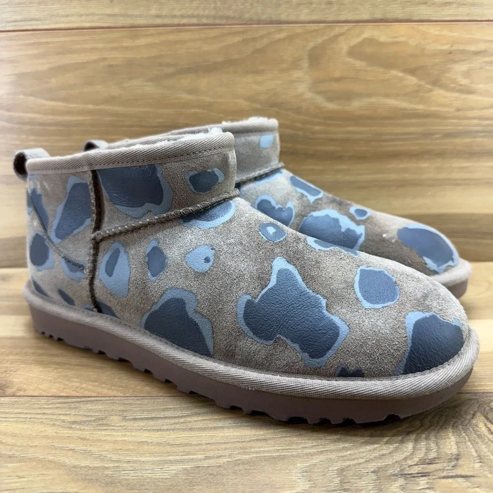 UGG Ultra Mini Appaloosa Boot Womens 8 Caribou Suede Shearling Fur Lined Cozy